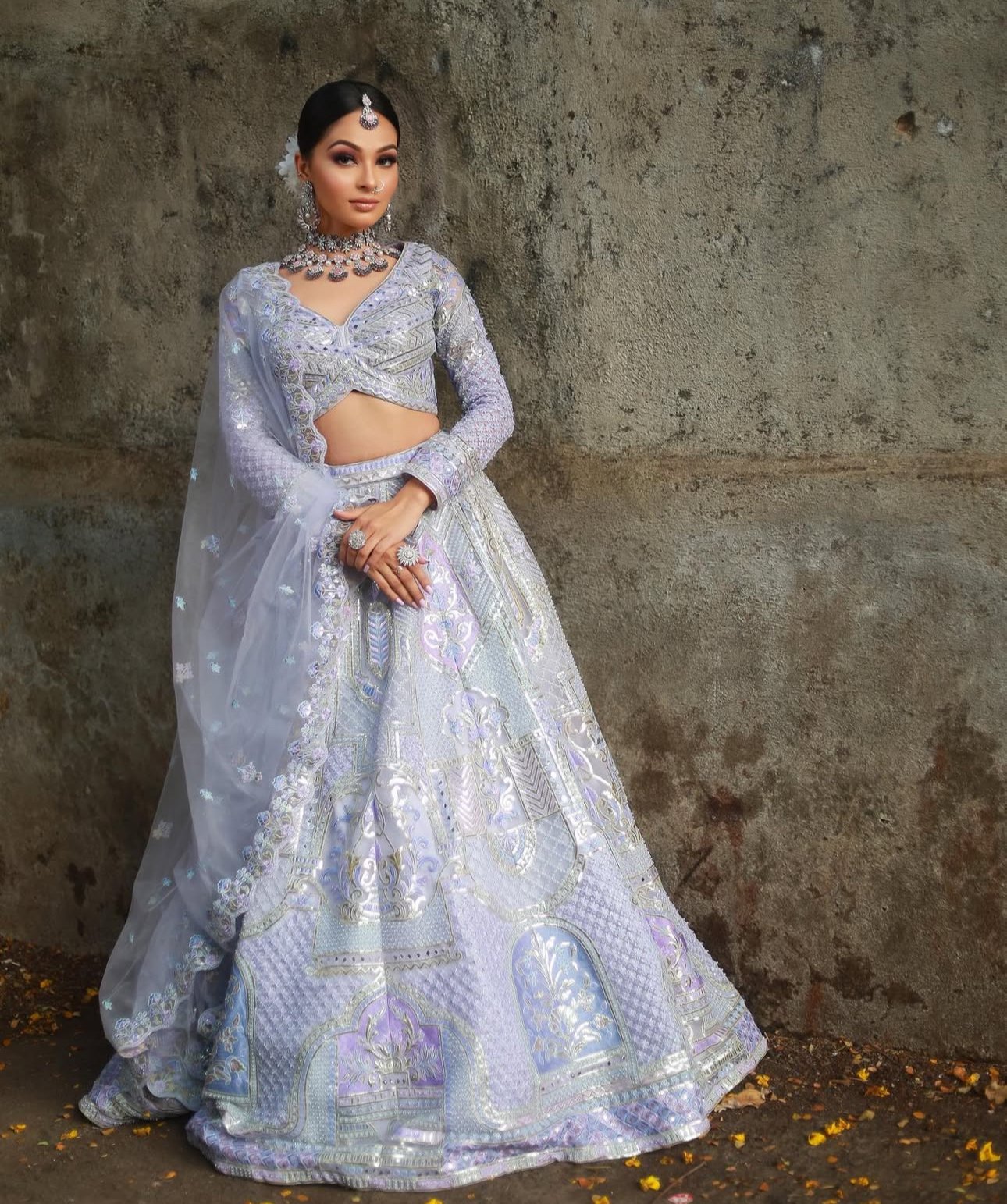 Moonlit Silver Hand-Embroidered Lehenga Set